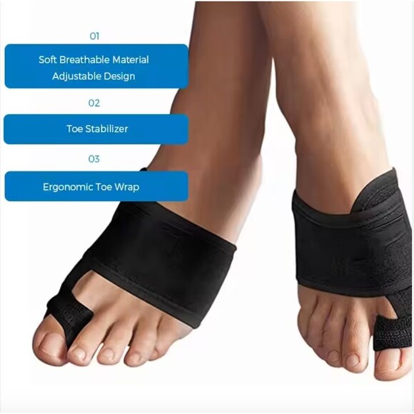 Copper Compression Bunion Wrap Brace Adjustable Black L/R Foot Toe Splint New - Picture 1 of 3